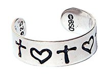 Toe Ring: Cross and Heart Sterling Silver Toe Ring: Cross and Heart Sterling Silver