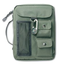 Bible Cover Green Canvas With 3 Pockets & Compass Medium Bible Cover Green Canvas With 3 Pockets & Compass Medium