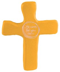 Squeezable Foam Rubber Cross: Yellow, He Cares For You Squeezable Foam Rubber Cross: Yellow, He Cares For You