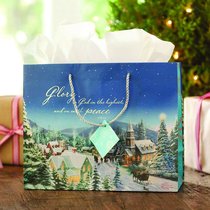 Christmas Gift Bag Large: Thomas Kinkade Church Christmas Gift Bag Large: Thomas Kinkade Church