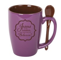 Mug and Spoon: Jesus is the Reason and Thats Why Im Believin!, Purple Mug and Spoon: Jesus is the Reason and Thats Why Im Believin!, Purple