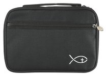 Bible Cover Deluxe With Fish Symbol: Black Large Bible Cover Deluxe With Fish Symbol: Black Large