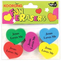 Eraser Pack:5 Heart Shape Erasers, Jesus Loves Me Eraser Pack:5 Heart Shape Erasers, Jesus Loves Me