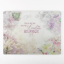 Large Glass Cutting Board: Rejoice, Purple/Flowers (Ps 118:24) Large Glass Cutting Board: Rejoice, Purple/Flowers (Ps 118:24)