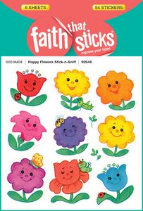 Happy Flowers Stick-N-Sniff (6 Sheets, 54 Stickers) (Stickers Faith That Sticks Series) Happy Flowers Stick-N-Sniff (6 Sheets, 54 Stickers) (Stickers Faith That Sticks Series)