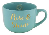 Large Gold Trimmed Mug: Rise & Shine, Mint Large Gold Trimmed Mug: Rise & Shine, Mint