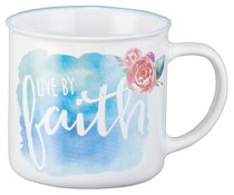 Ceramic Watercolor Mug: Live By Faith, Blue With Flower (White/blue) Ceramic Watercolor Mug: Live By Faith, Blue With Flower (White/blue)