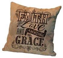 Leather Pillow: Faith Love and Amazing Grace, 35Cm X 35Cm Leather Pillow: Faith Love and Amazing Grace, 35Cm X 35Cm