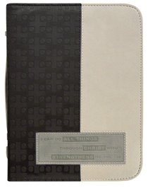 Bible Cover Divine Details: Medium, Phil 4:13 (Charcoal/beige) Bible Cover Divine Details: Medium, Phil 4:13 (Charcoal/beige)