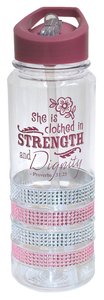 Plastic Water Bottle With Integrated Straw: She is Clothed, Proverbs 31:25 Plastic Water Bottle With Integrated Straw: She is Clothed, Proverbs 31:25