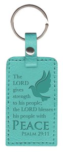Leather Lux Keyring: Peace, Psalm 29:11, Aqua Leather Lux Keyring: Peace, Psalm 29:11, Aqua