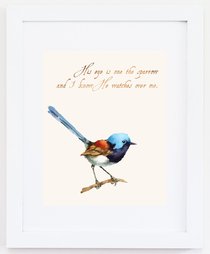 Medium Framed Print: Watercolour Bird - His Eye is on the Sparrow Medium Framed Print: Watercolour Bird - His Eye is on the Sparrow