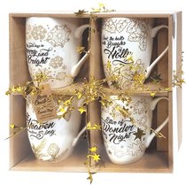 Christmas Ceramic Mug Set of 4: Deck the Halls, Let Heaven, Star of Wonder, May Your Days Christmas Ceramic Mug Set of 4: Deck the Halls, Let Heaven, Star of Wonder, May Your Days