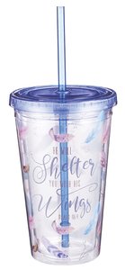 Plastic 480ml Tumbler With Lid: He Will Shelter You...Blue Lid Plastic 480ml Tumbler With Lid: He Will Shelter You...Blue Lid