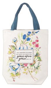 Canvas Floral Tote Bag: Grace Upon Grace, Brown Handles Canvas Floral Tote Bag: Grace Upon Grace, Brown Handles