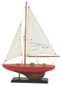 Sailboat Wood/Fabric: In All Your Ways Proverbs 3:6 (Red & Blue Stripe) Sailboat Wood/Fabric: In All Your Ways Proverbs 3:6 (Red & Blue Stripe)
