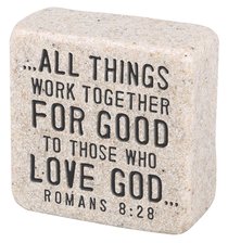 Cast Stone Plaque: Believe Scripture Stone, Cream (Romans 8:28) Cast Stone Plaque: Believe Scripture Stone, Cream (Romans 8:28)