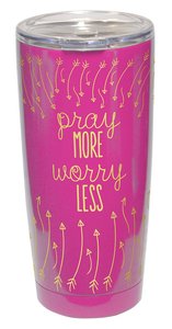 Gold Accent Steel Tumbler: Pray More, Worry Less, Pink/Gold Gold Accent Steel Tumbler: Pray More, Worry Less, Pink/Gold
