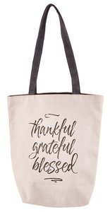 Canvas Tote Bag: Thankful, Grateful, Blessed, Cream/Black Handles Canvas Tote Bag: Thankful, Grateful, Blessed, Cream/Black Handles