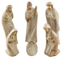 Porcelain 6 Piece Beige Glazed Nativity Set Porcelain 6 Piece Beige Glazed Nativity Set