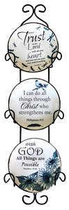 Ceramic Plate Set of 3 Incl. Plastic Rack: Trust in the Lord; With God All Things Are Possible; I Can Do All Things, Blue/White Nature Theme Ceramic Plate Set of 3 Incl. Plastic Rack: Trust in the Lord; With God All Things Are Possible; I Can Do All Things, Blue/White Nature Theme