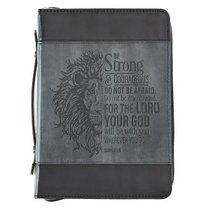 Bible Cover Medium Classic, Be Strong & Courageous, Grey/Black Luxleather (Joshua 1:9) Bible Cover Medium Classic, Be Strong & Courageous, Grey/Black Luxleather (Joshua 1:9)