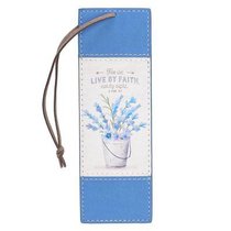 Bookmark Luxleather: For We Live By Faith, Not By Sight, Blue Flowers in Pot/Brown Cord Tassel (2 Cor 5:7) Bookmark Luxleather: For We Live By Faith, Not By Sight, Blue Flowers in Pot/Brown Cord Tassel (2 Cor 5:7)