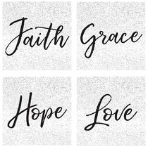 Ceramic Square House Coaster Set of 4: Classic - Faith, Grace, Hope, Love, Black/White Ceramic Square House Coaster Set of 4: Classic - Faith, Grace, Hope, Love, Black/White